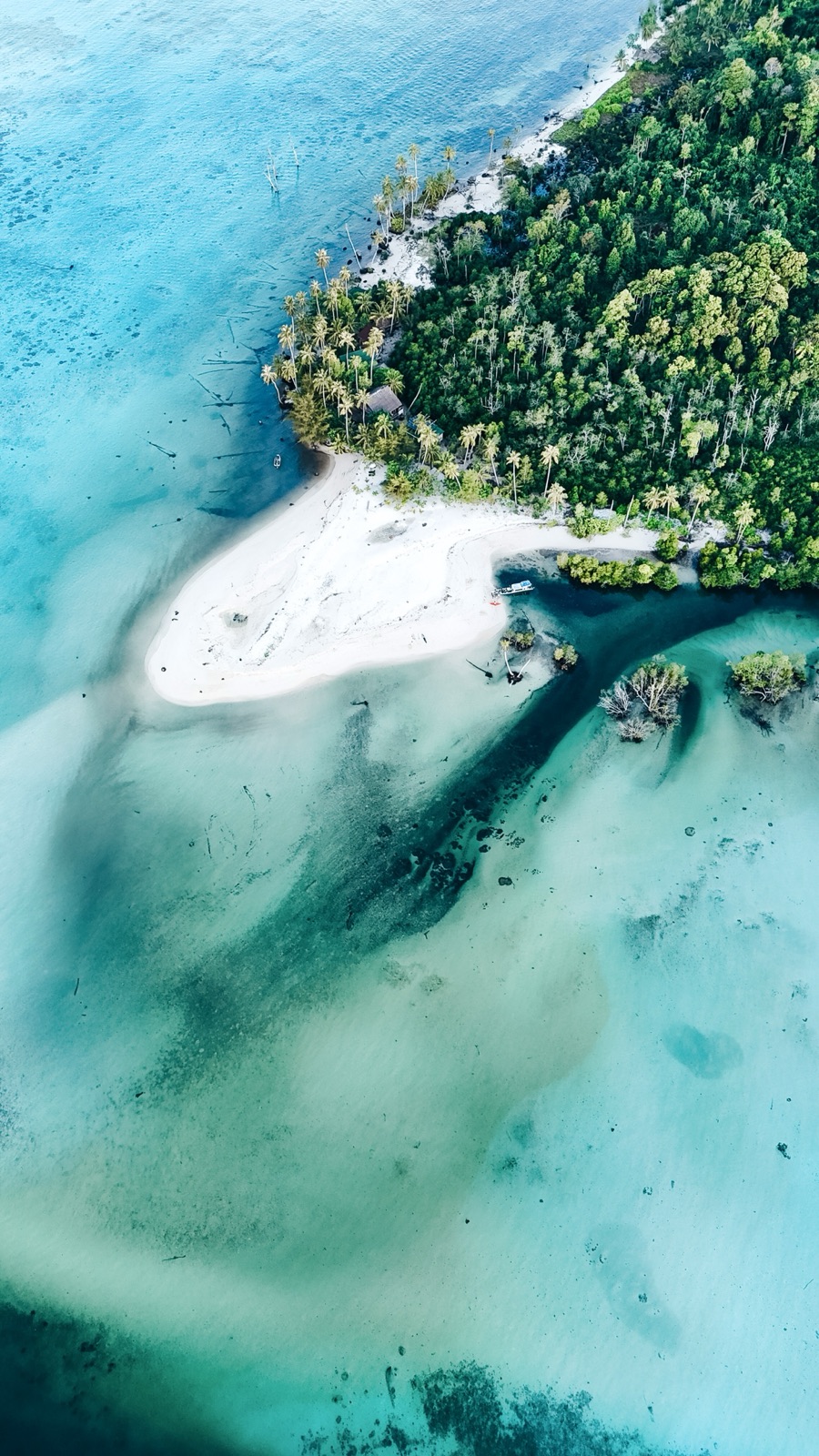 A sandbar curling into turquoise water in the Mentawai Islands